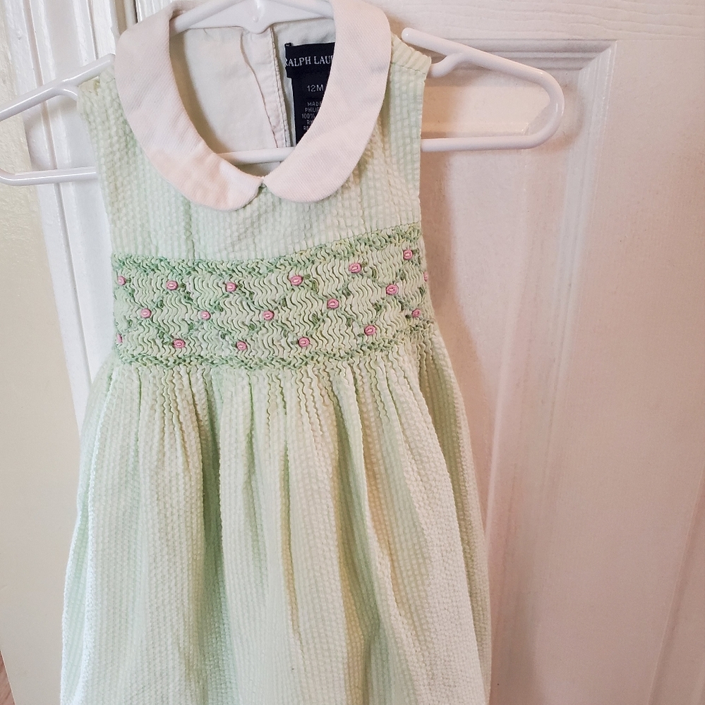 Ralph Lauren Green Smocked Sundress with Peter Pan Collar